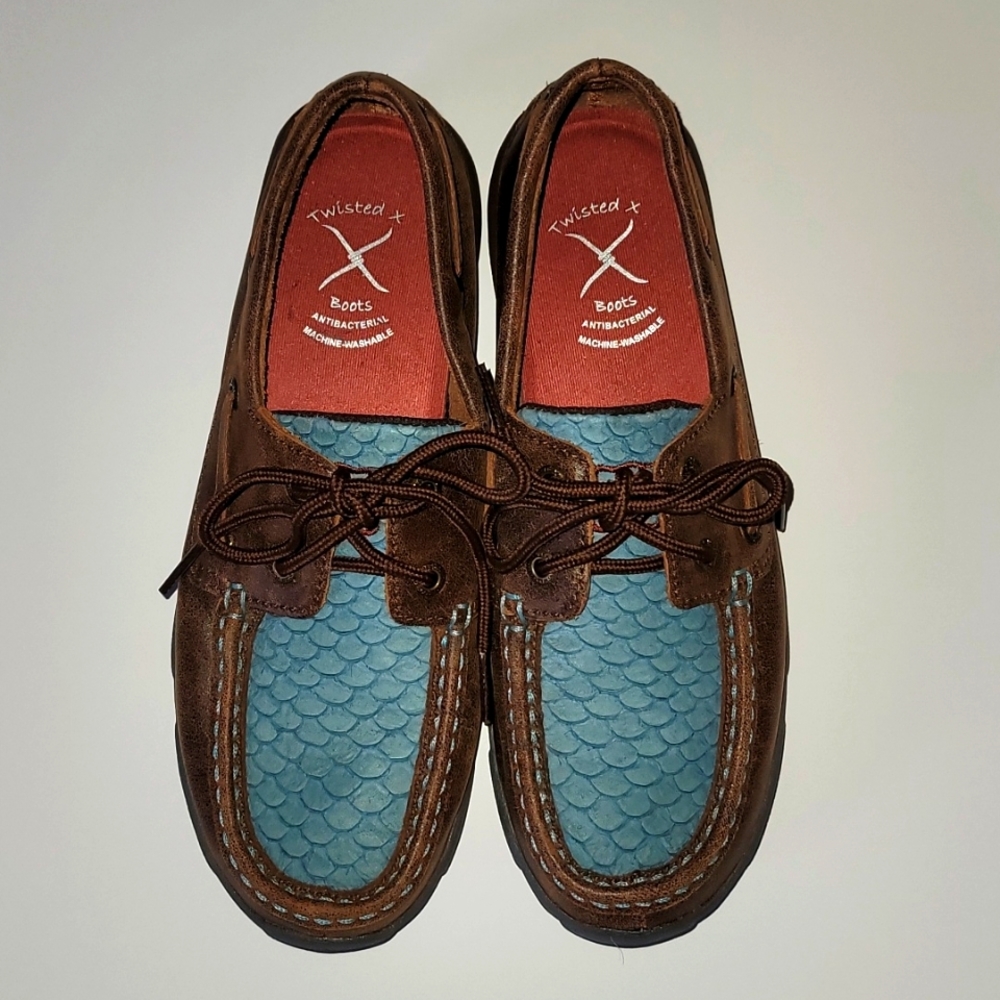 Twisted X Boots, Brown Bomber/Turquoise Fish Driving Moccasin